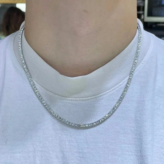 Men’s Genuine Lab Grown Diamond Tennis Necklace D VS 19.30 Carat 14K 20"