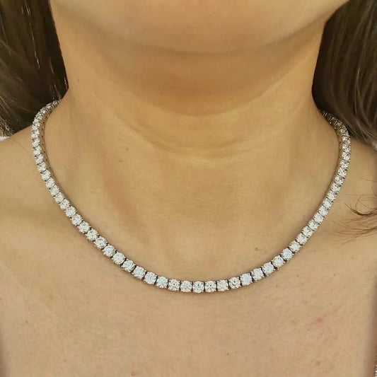 25 Carat Round Genuine Lab Grown Diamond Tennis Necklace 16"