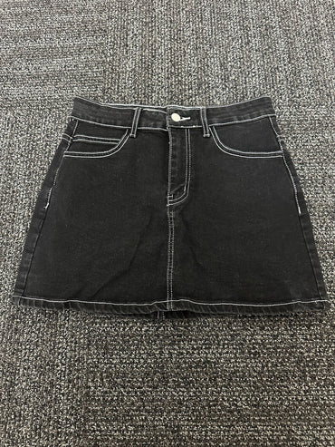 HTD Women's Sexy Mini Denim Skirt Irregular Pockets Dark Grey Size XXL