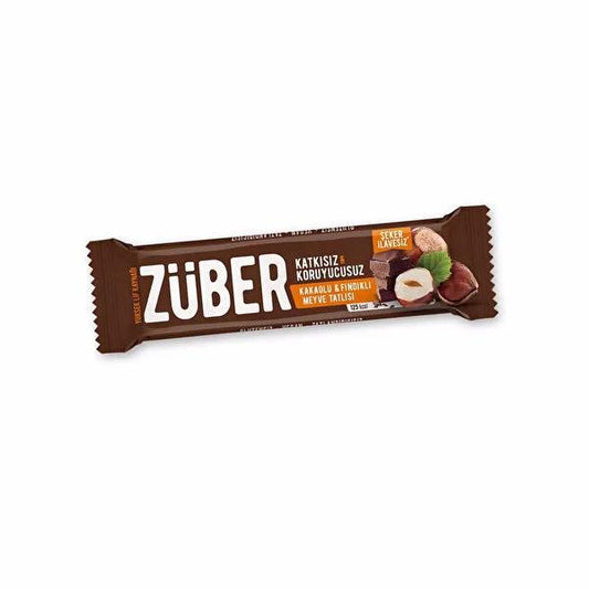Zuber Natural Hazelnut & Cacao Fruit Snack: Vegan, Gluten-Free, Healthy On-the-Go Treat - 40g