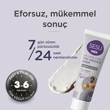 Sesu Men's Hair Removal Cream for Sensitive Skin - 3-6 Minute Quick Hair Removal, Dermatologically Tested, Vitamin E Enriched - 3.38 fl oz
