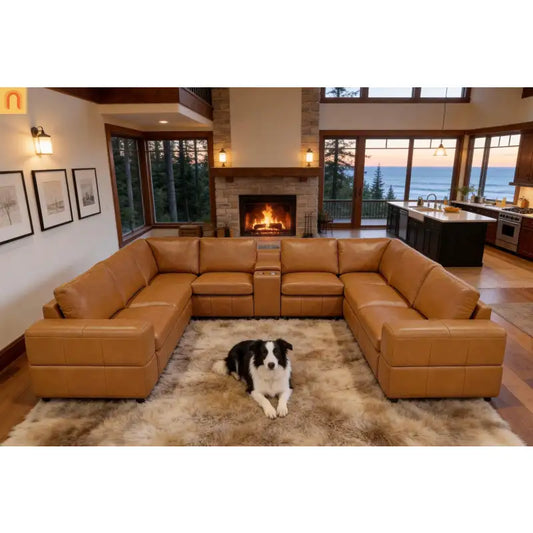 Sectional Modular Leather Match Ginger Square Arm 8-Seat 143in