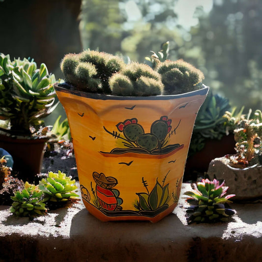 Set of 3 Vibrant Talavera Planters | Desert Landscape Pottery