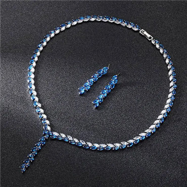 Silver Leaf Cubic Zirconia Wedding Earrings Jewelry Set