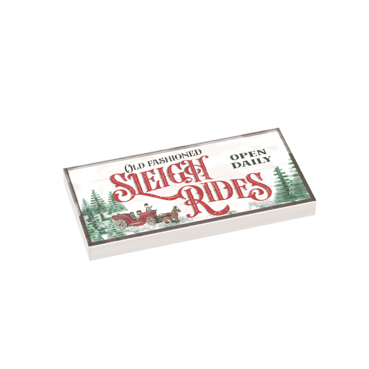 "Sleigh Rides" Sign - Winter Scene - Custom Printed 2x4 Tile - Tile Made using LEGO® Parts