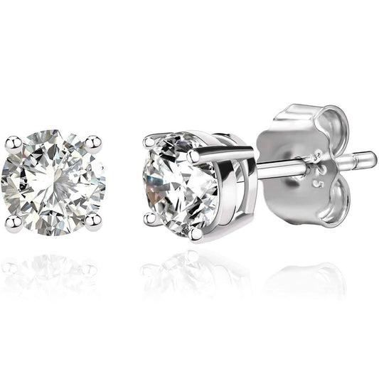 Solid 925 Sterling Silver Round Cut Crystal Small Studs