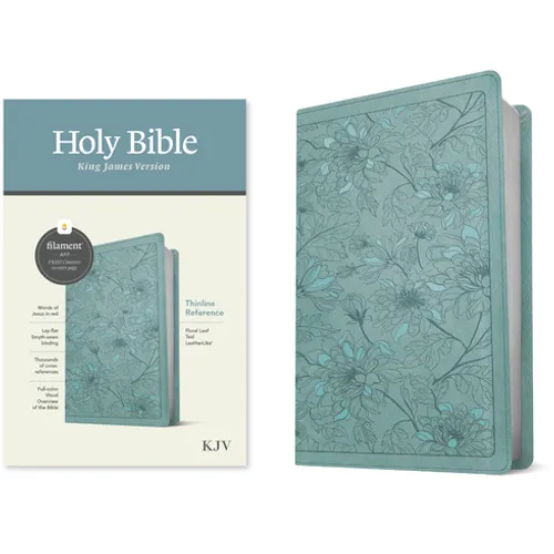KJV Thinline Reference Bible, Filament Enabled (Leatherlike, Floral Leaf Teal, Red Letter) - Imitation Leather