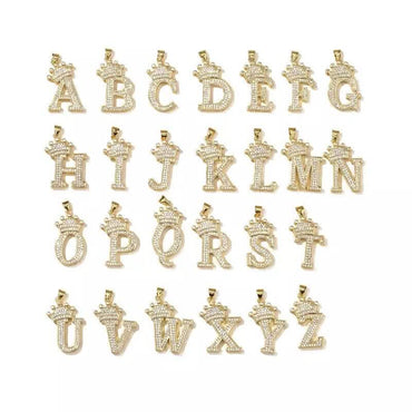 Stainless Steel Gold Overlay Hip Hop Crown A-Z Letters Necklace for Men and Women