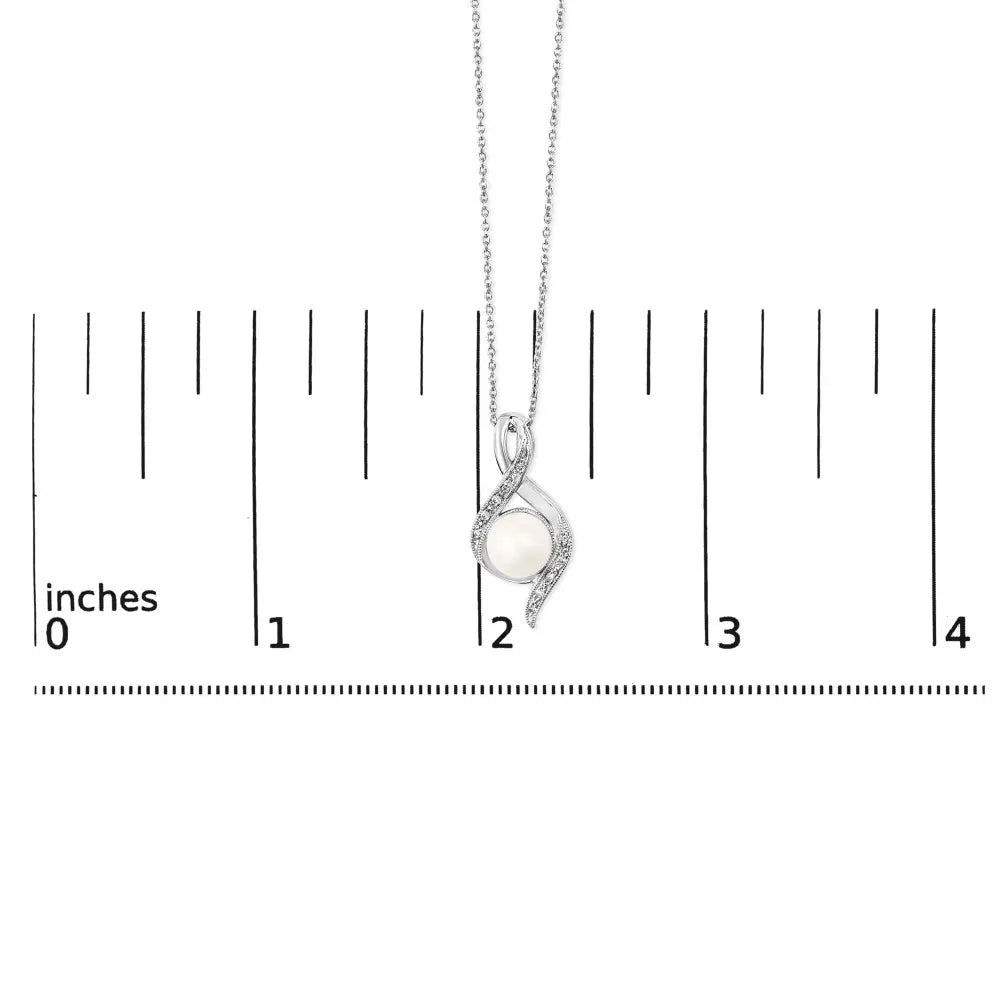 7mm Freshwater Pearl and Diamond Swirl Pendant in Sterling Silver