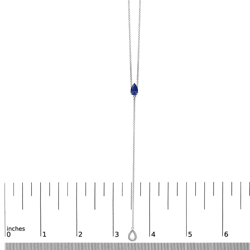 Sterling Silver Pear Lab Blue Sapphire and Diamond Accent Y Necklace