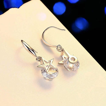 Sterling Silver Crystal Star Hook Earrings