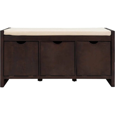 Storage Bench with Removable Cushion and 3 Flip Lock Storage Cubbies