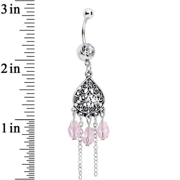 Pink Clear Gem Lovely Ladies Lattice Heart Dangle Belly Ring