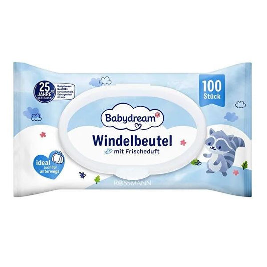 Babydream Diaper Trash Bags with Powder Scent - 100 Count, Portable & Hygienic Diaper Disposal Solution for Parents On-the-Go