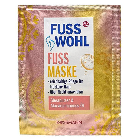 Fusswohl Foot Care Mask: Shea Butter & Macadamia Oil for Dry Feet - Deeply Moisturizing Overnight Treatment