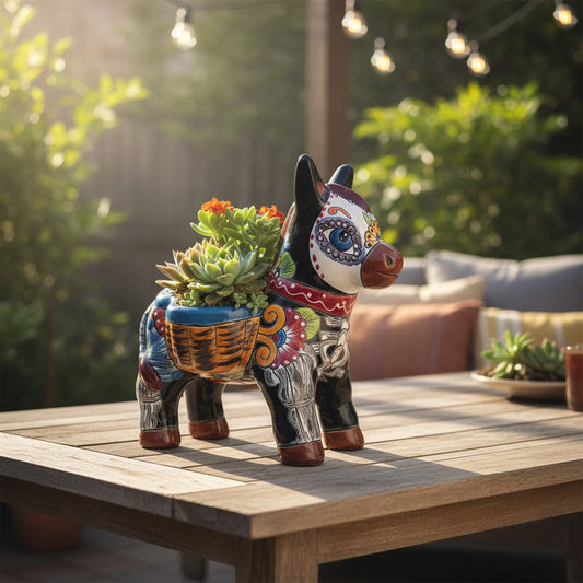 Talavera Donkey Planter | Colorful Day of the Dead Art