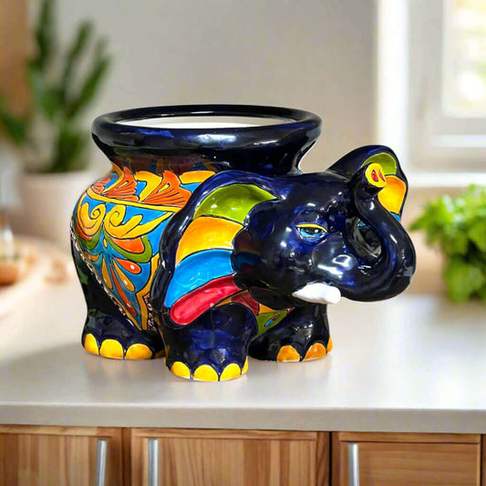 Talavera Elephant Planter | Colorful Mexican Ceramic Pot