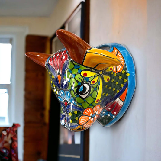 Talavera Bull Planter | Hand-Painted Mexican Bull Wall Art
