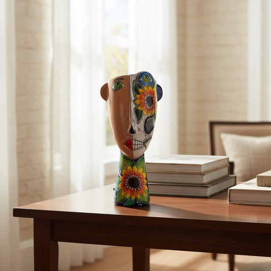 Talavera Lady Planter | Day of the Dead Face Design