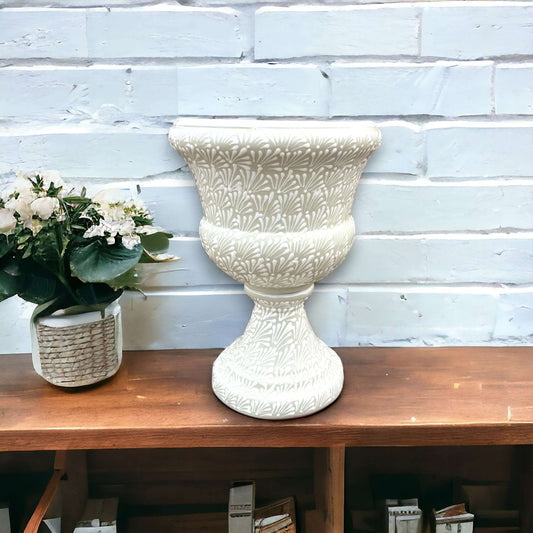 Talavera White Flower Pot | Handmade Mexican Ceramic Planter