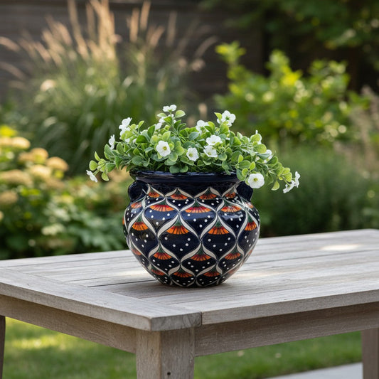 Blue Peacock Talavera Pot | Hand-Painted Mexican Ceramic