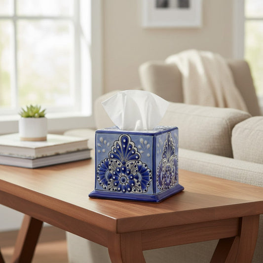 Blue & White Talavera Tissue Box Cover | Vibrant Mexican Decor