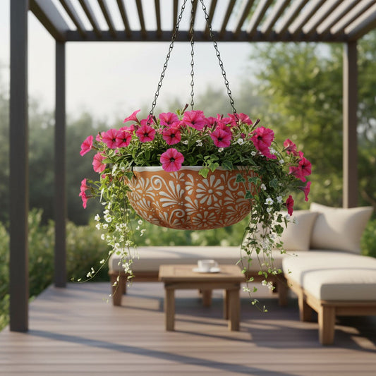 Brown & White Talavera Hanging Planter | Mexican Ceramic Pot