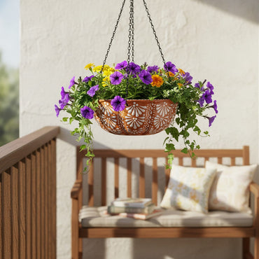 Brown & White Talavera Hanging Planter | Mexican Ceramic Pot