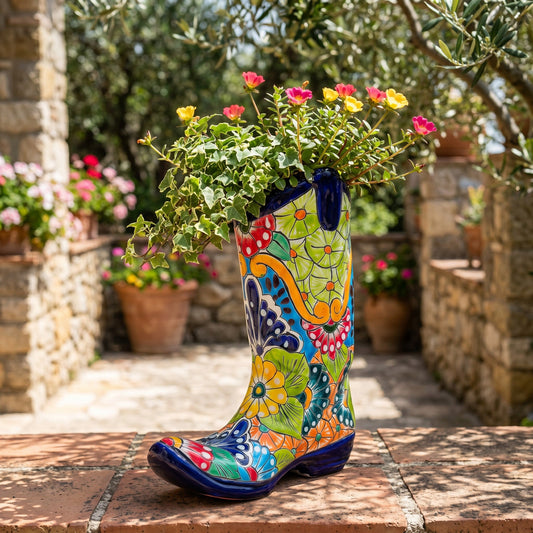 Talavera Boot Planter | Hand-Painted Floral Design
