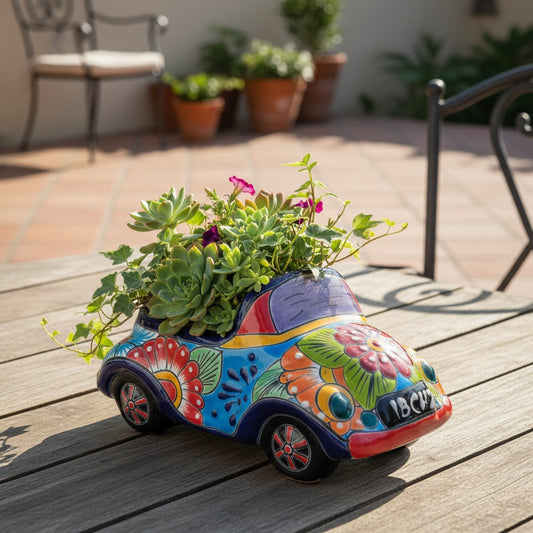 Small Talavera Car Planter | Ceramic Car Statue