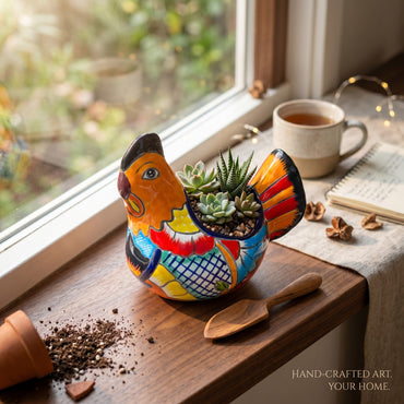 Colorful Talavera Chicken Planter | Mexican Ceramic Art