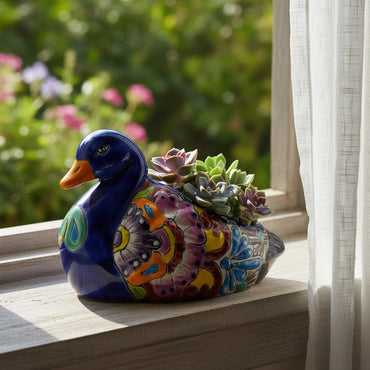 Colorful Talavera Duck Planter | Mexican Succulent Pottery Art