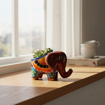 Talavera Elephant Planter | Colorful Hand-Painted Ceramic Animal Pot