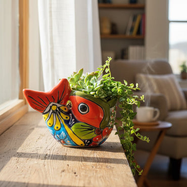 Colorful Talavera Fish Planter | Mexican Hand-Painted Pottery
