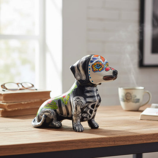 Talavera Dachshund Figurine | Day of the Dead Ceramic Dog