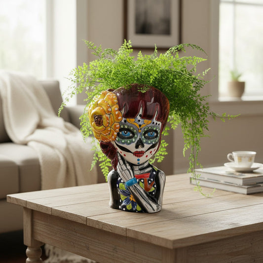 Talavera Day of the Dead Face Planter | Handmade Skull Ceramic Pot