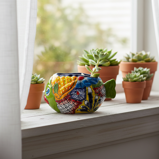 Small Talavera Fish Planter | Hand-Painted Mexican Statue Pottery