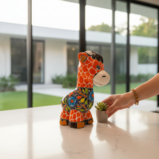 Small Talavera Giraffe Planter | Hand-Painted Succulent Statue