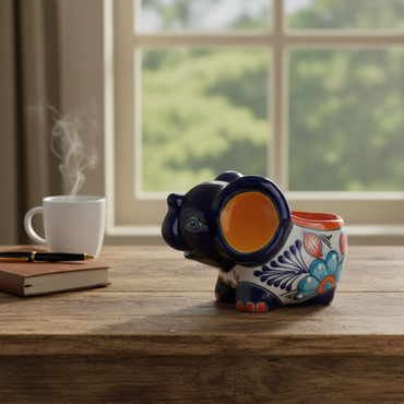 Small Hand-Painted Talavera Elephant Flower Pot | Talavera Planter