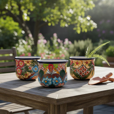 Set of 3 Talavera Flower Pots | Colorful Hand-Painted Mexican Planters