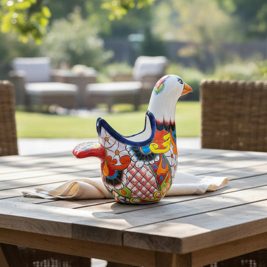 Vibrant Talavera Dove Planter | Colorful Mexican Ceramic Bird Statue