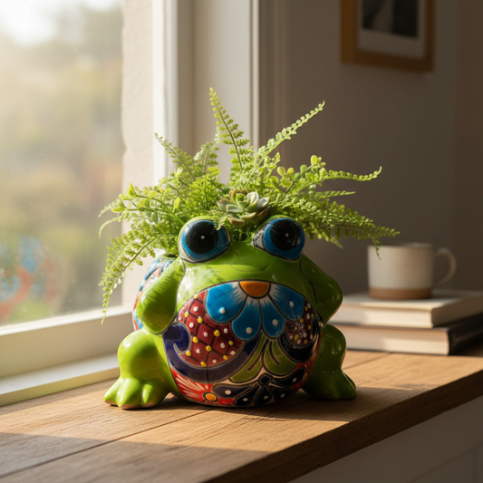 Colorful Talavera Frog Planter | Handmade Mexican Pottery Statue