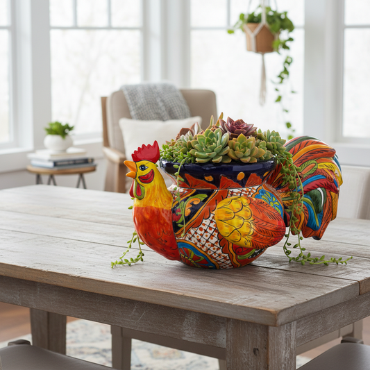 Talavera Rooster Planter | Handmade Colorful Mexican Ceramic Pot