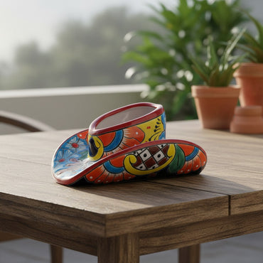 Small Talavera Sombrero Planter | Hand-Painted Cowboy Hat Decor