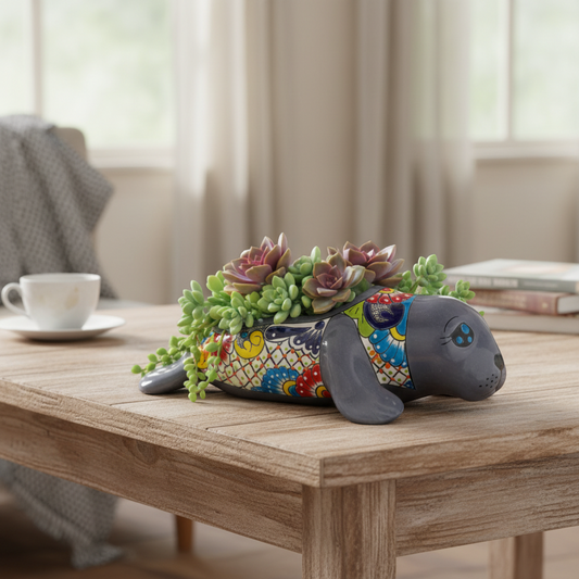 Mexican Handmade Seal Planter | Colorful Talavera Seal