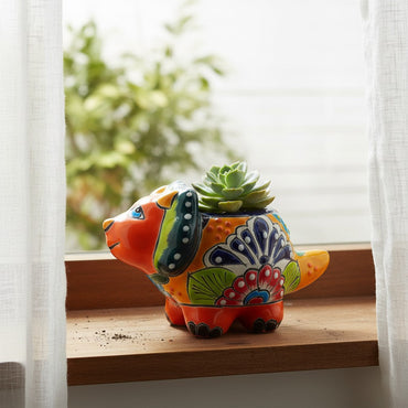Talavera Triceratops Planter | Colorful Mexican Succulent Pot