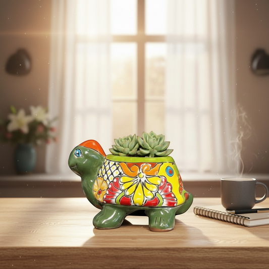 Small Talavera Turtle Planter | Hand-Painted Mexican Pottery