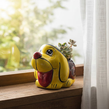 Small Talavera Dog Planter | Mexican Animal Pottery