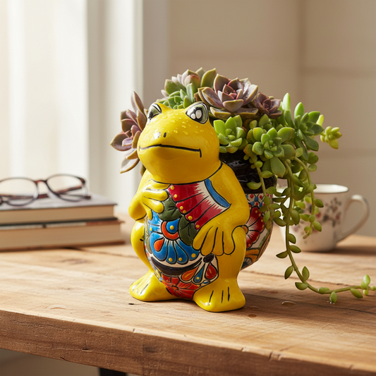 Talavera Frog Planter | Colorful Hand-Painted Mexican Pottery