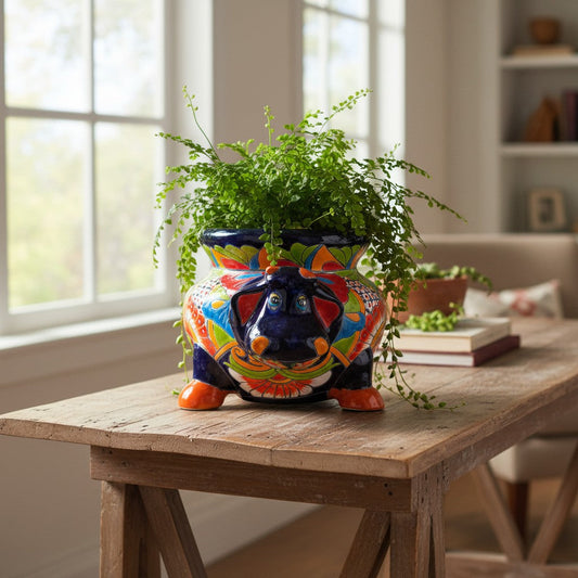 Talavera Cow Planter | Handmade Mexican Pottery for Home & Garden